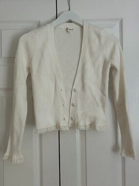 For Love & Lemons x Victoria's Secret White Ribbed Knit Cardigan